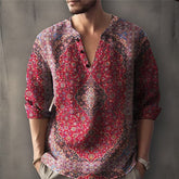 Hearujoy Vintag Flower Print Men's Shirt  Spring Autumn Long sleeve V-neck Pullover Tops Fashion 3D Pattern Casual Shirts Streetwear